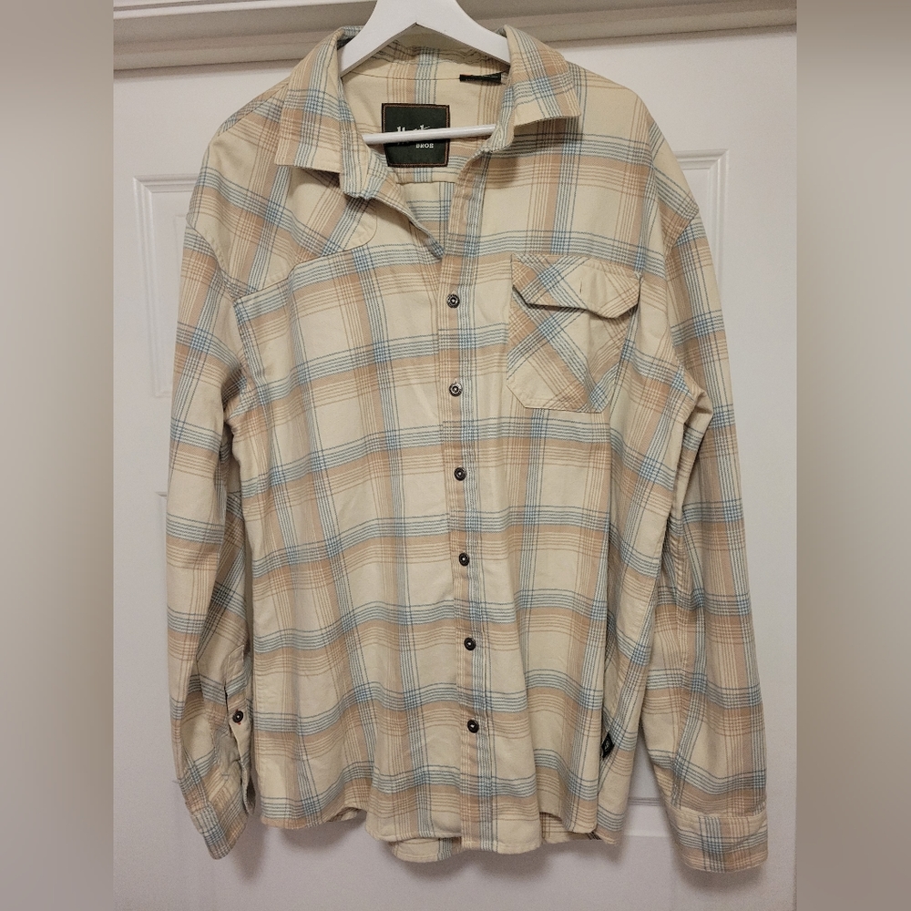 Howler Bros Heavy Flannel Button Up Shirt Long Sleeve Men's XL Beige